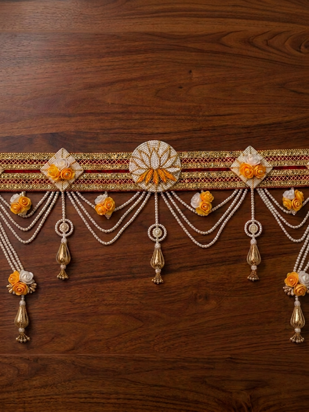 Swarna Phool Pearl Door Toran | Handcrafted Floral Bandhanwar