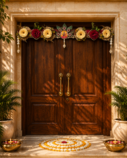 Luxury Handmade Lakshmi Floral Door Toran | Premium Festive Entrance Decor