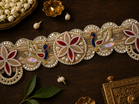 Mayura Gulab Pearl Door Toran | Peacock & Floral Bandhanwar