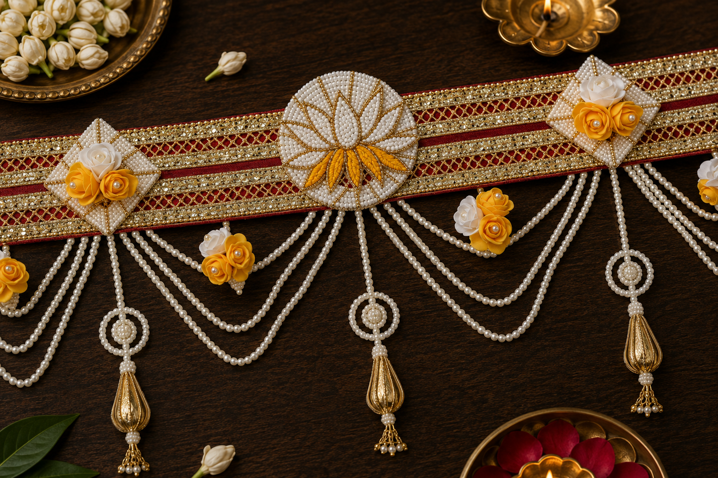 Swarna Phool Pearl Door Toran | Handcrafted Floral Bandhanwar