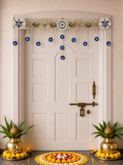 Mayura Neel Pearl Door Toran | Royal Blue Peacock Bandhanwar