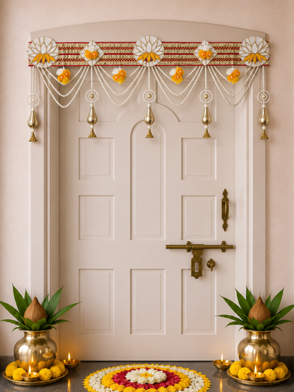 Swarna Phool Pearl Door Toran | Handcrafted Floral Bandhanwar