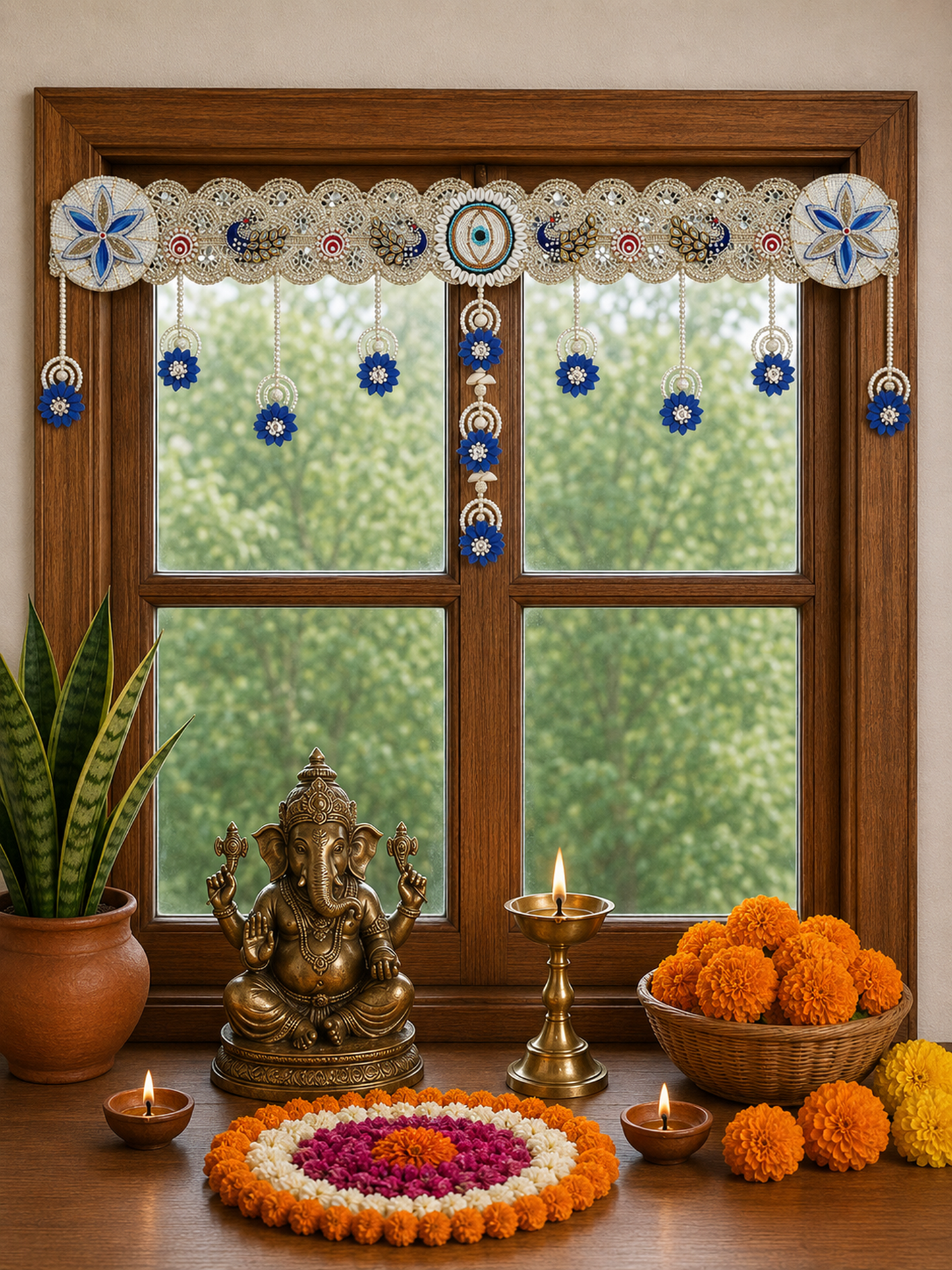 Mayura Neel Pearl Door Toran | Royal Blue Peacock Bandhanwar