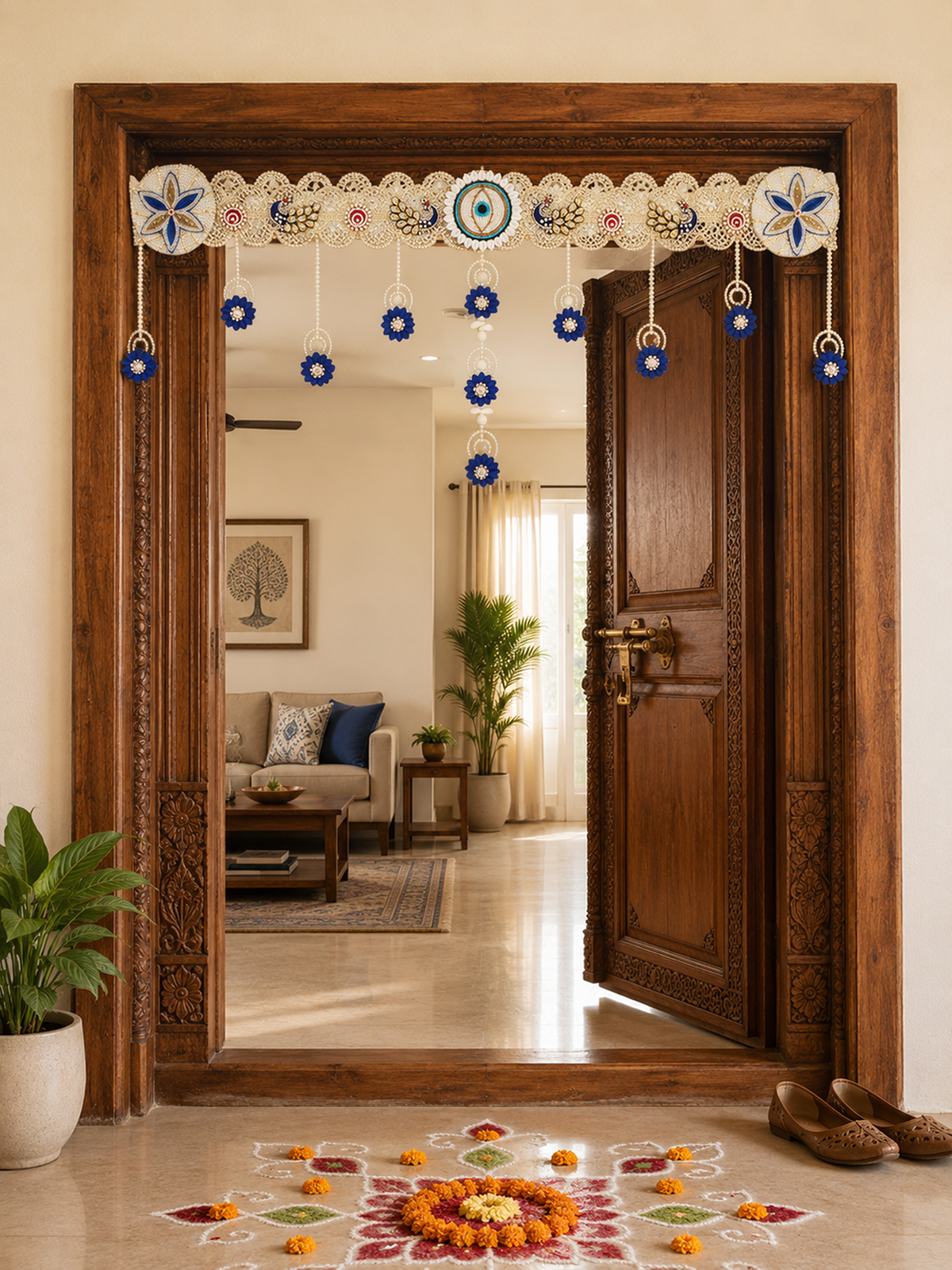 Mayura Neel Pearl Door Toran | Royal Blue Peacock Bandhanwar
