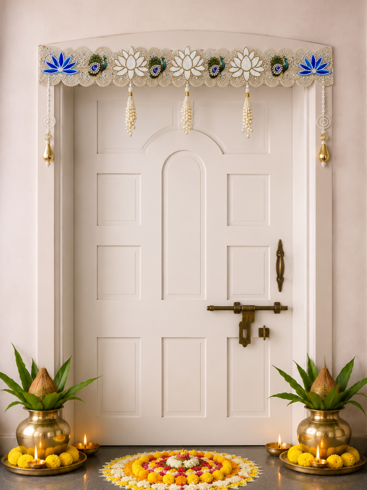 Mayura Raj Pearl Door Toran | Peacock & Lotus Bandhanwar