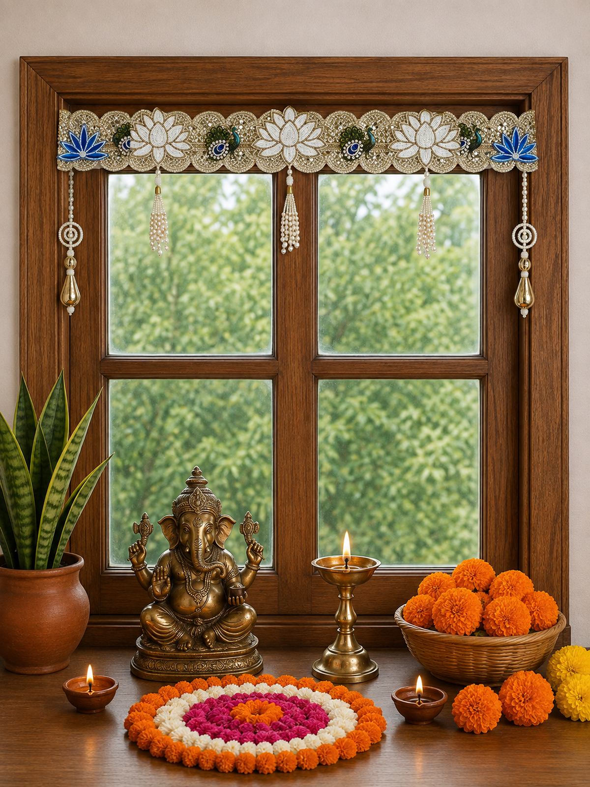Mayura Raj Pearl Door Toran | Peacock & Lotus Bandhanwar