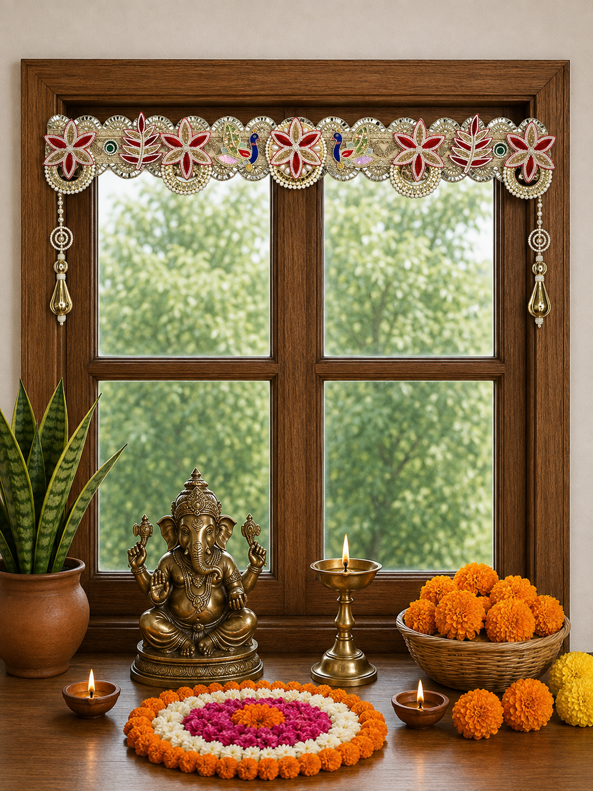 Mayura Gulab Pearl Door Toran | Peacock & Floral Bandhanwar