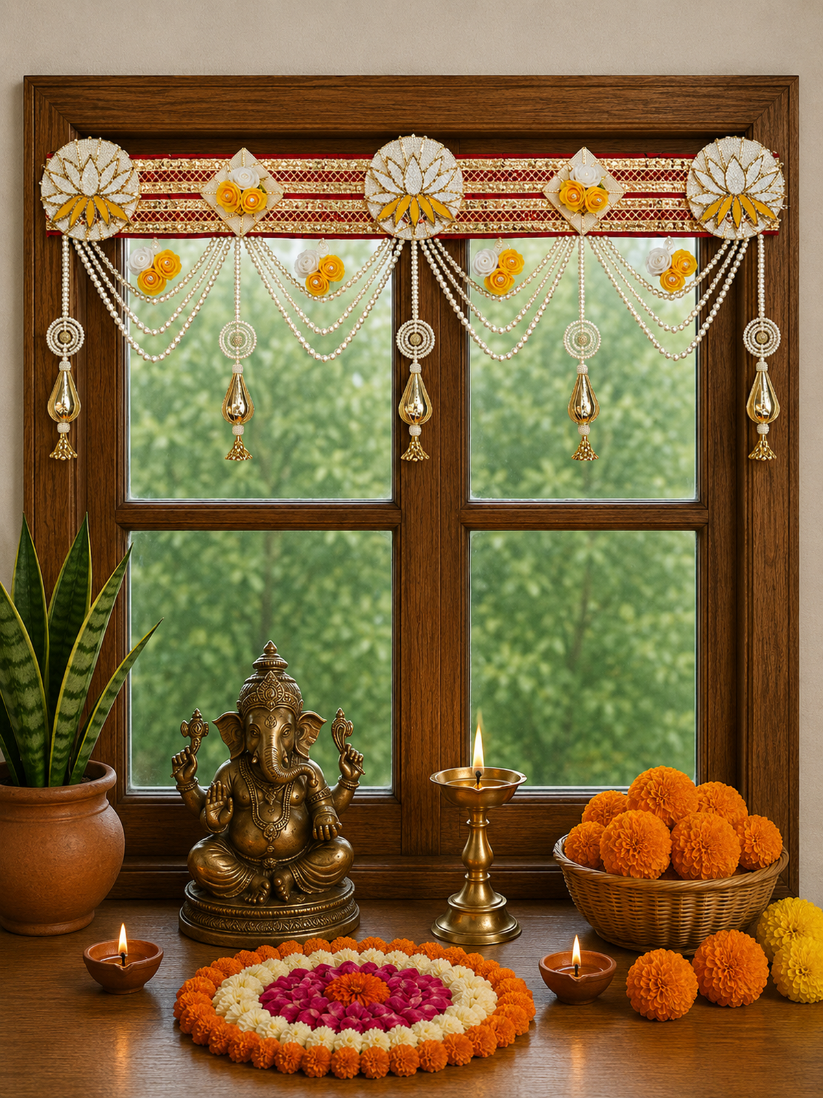 Swarna Phool Pearl Door Toran | Handcrafted Floral Bandhanwar