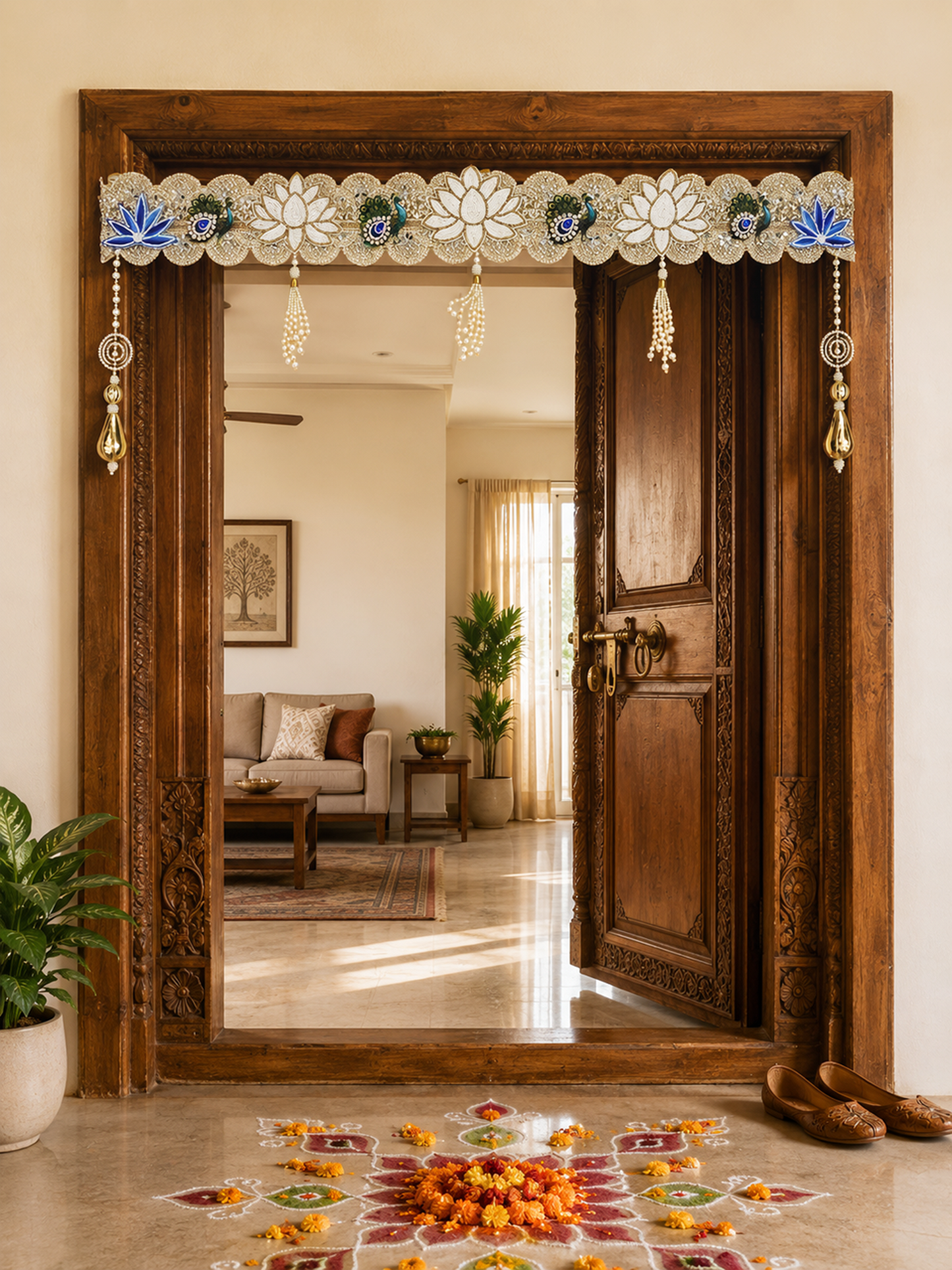 Mayura Raj Pearl Door Toran | Peacock & Lotus Bandhanwar
