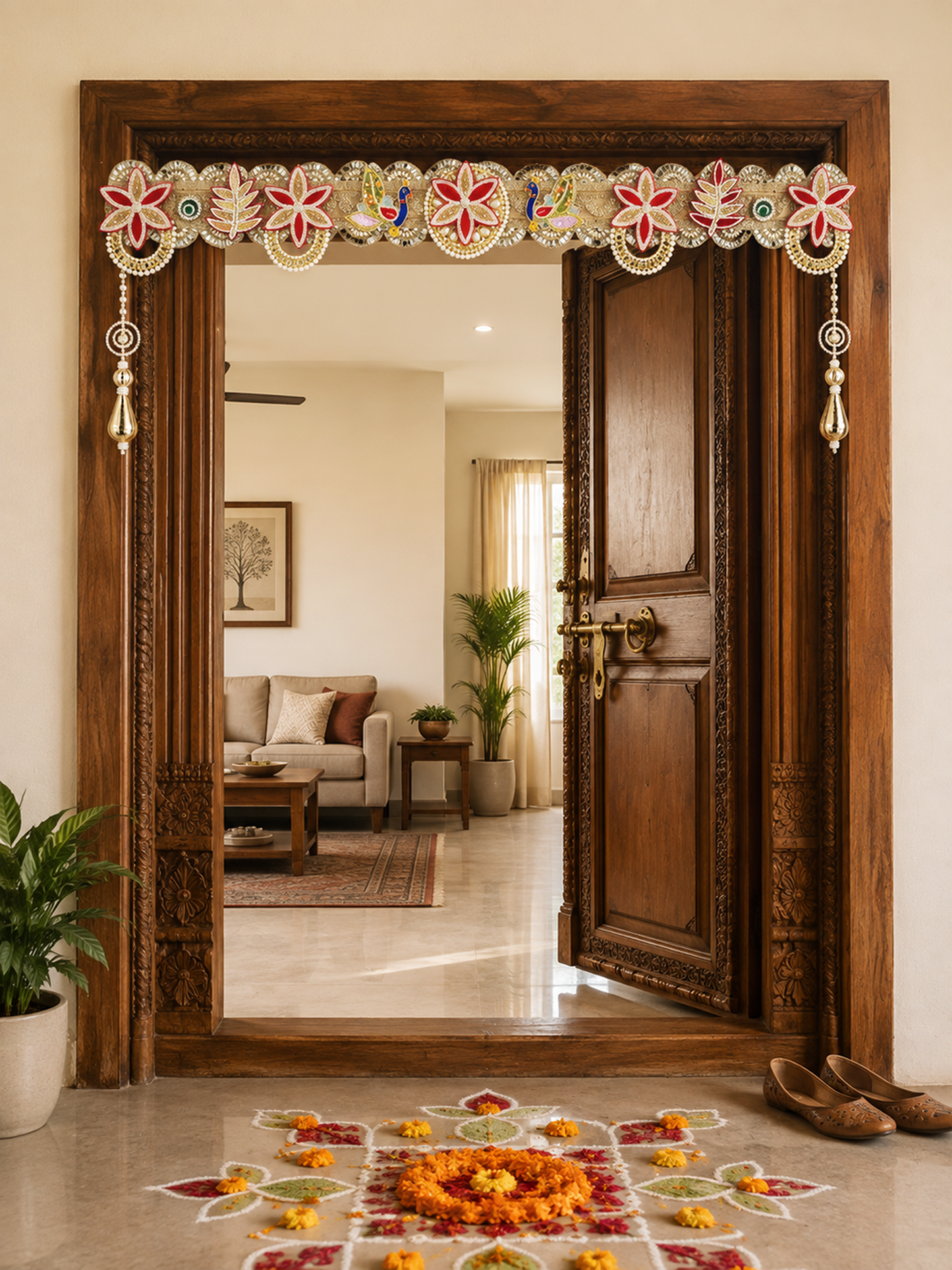 Mayura Gulab Pearl Door Toran | Peacock & Floral Bandhanwar