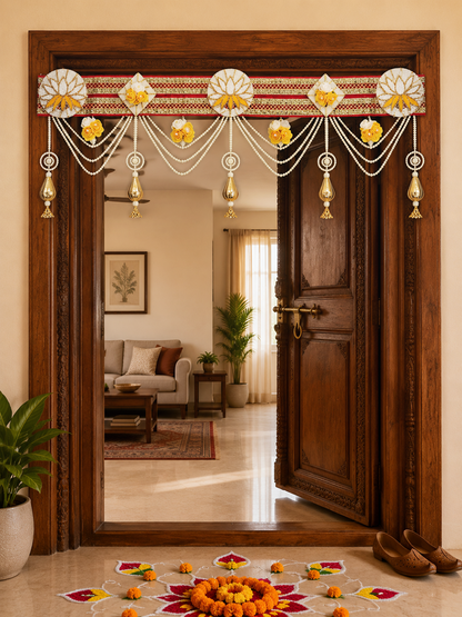 Swarna Phool Pearl Door Toran | Handcrafted Floral Bandhanwar