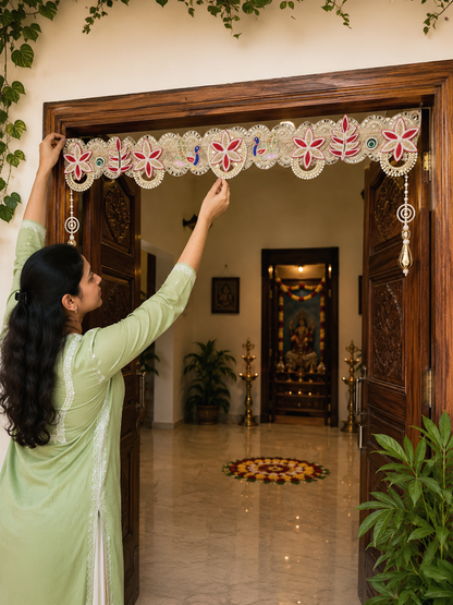 Mayura Gulab Pearl Door Toran | Peacock & Floral Bandhanwar