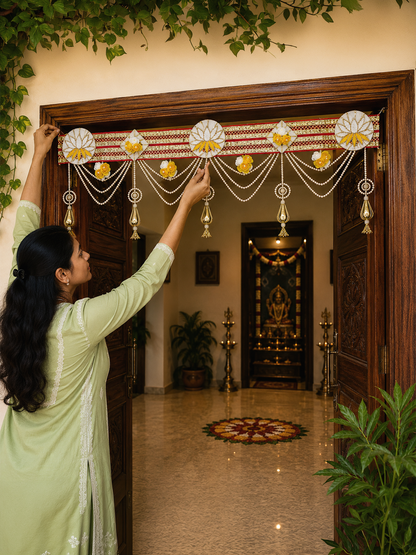 Swarna Phool Pearl Door Toran | Handcrafted Floral Bandhanwar