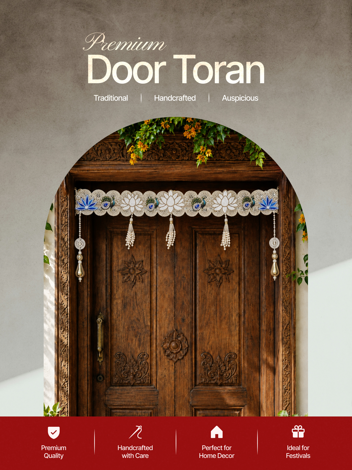 Mayura Raj Pearl Door Toran | Peacock & Lotus Bandhanwar