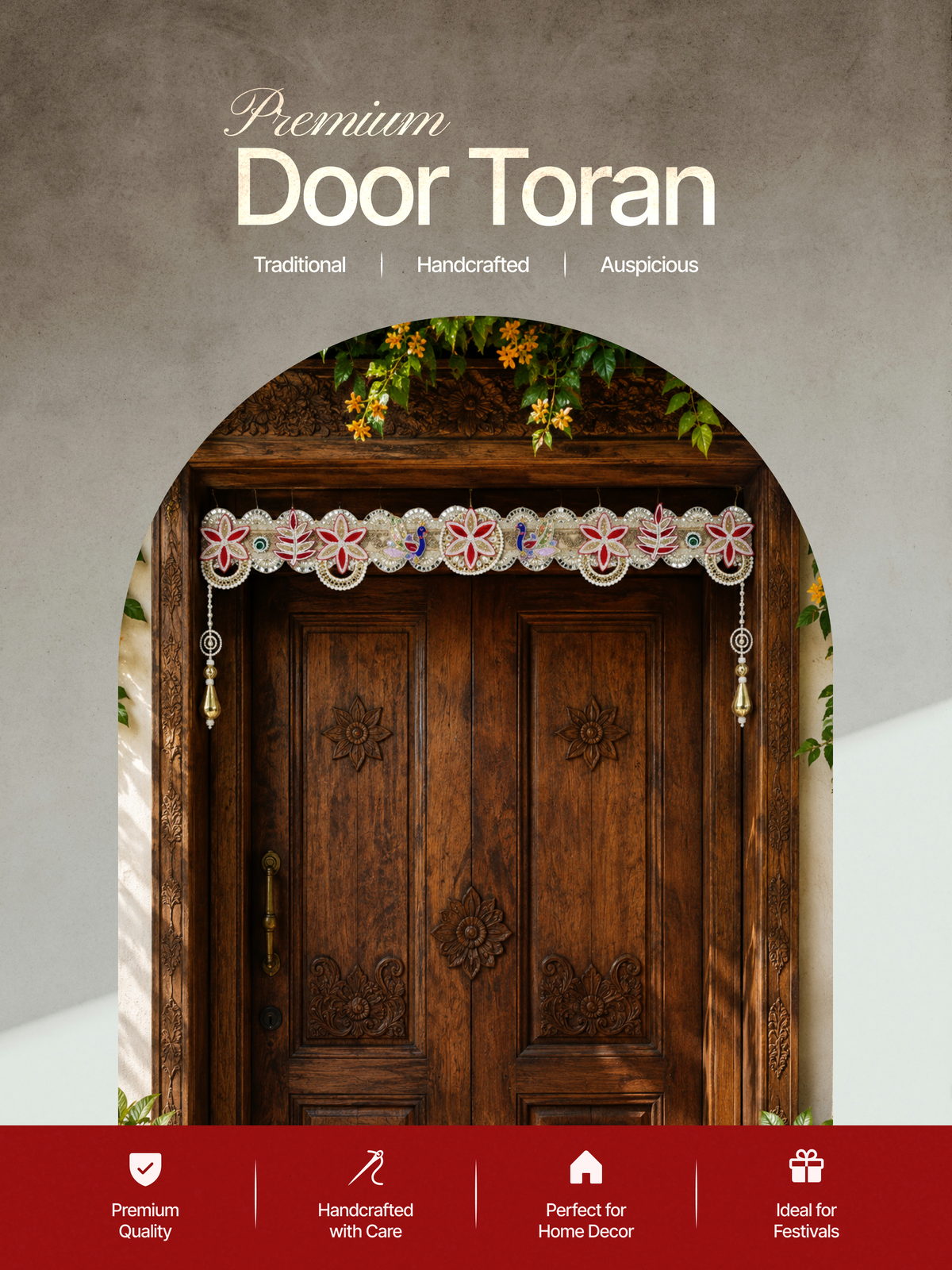 Mayura Gulab Pearl Door Toran | Peacock & Floral Bandhanwar